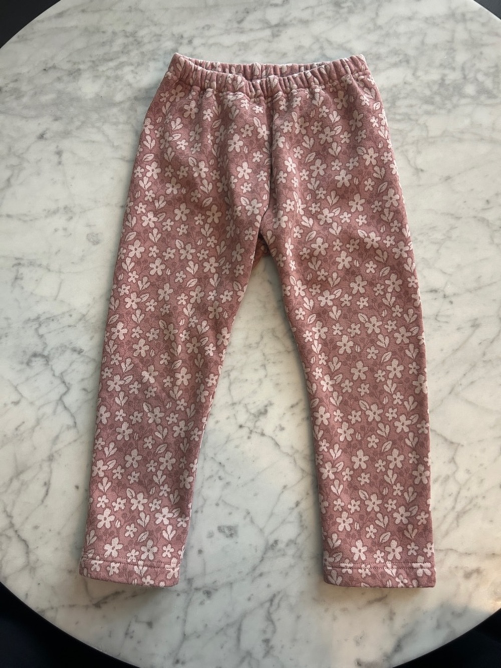 Uniqlo Baby Pink Floral Fleece-Lined Leggings